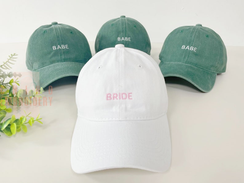 Cappello ricamato personalizzato per sposa e squadra, cappello da baseball da sposa, cappelli da baseball da addio al nubilato, berretto da sposa, berretto da sposa, cappello da ragazza immagine 3