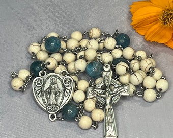 White Turquoise Miraculous Medal Rosary