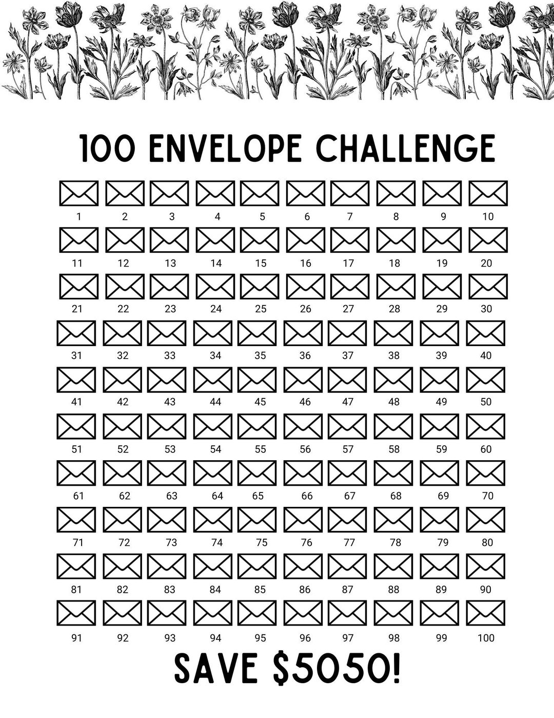 100 Envelope Savings Challenge Printable File Etsy UK