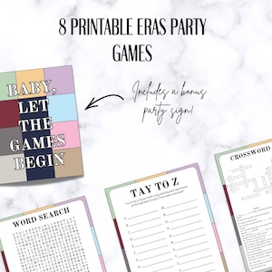 Juegos de fiesta imprimibles de Eras, fiesta de cumpleaños de Eras, juegos de fiesta de TS, juegos de fiesta de Eras, fiesta temática de TS