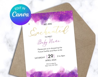 Enchanted Baby Shower Invitation: Purple & Gold, TS Theme (Digital Download)
