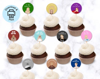 TS Eras Tour Cupcake Toppers: Printable Birthday Party Decoration (PDF)