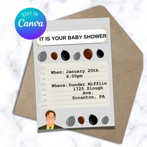 Invitación de baby shower de oficina, fiesta de oficina, invitación de baby shower imprimible, baby shower de Dwight Schrute, es su baby shower