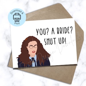 Cartão de chá de panela do diário da princesa, cartão Mia Thermopolis, cartão de casamento para impressão, cartão de casamento engraçado, você? Uma noiva? Cale-se!