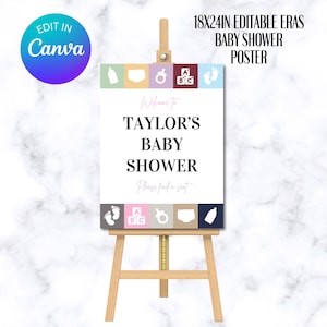 Cartel de bienvenida para baby shower de Eras: póster editable de 45 x 60 cm (descarga digital)