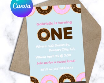 1st Birthday Invitation, Donut Party, Donut Birthday Party Invitation