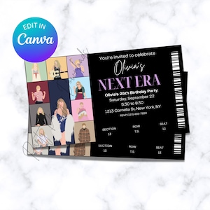 TS Eras Birthday Invitation, Eras Ticket Invite, TS Bday, Printable Birthday Invitation, Eras Birthday Invite
