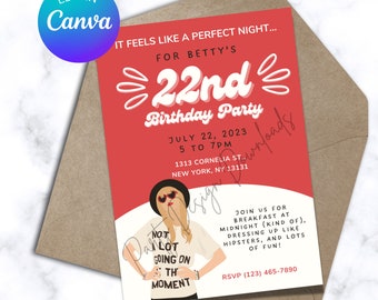 TS 22nd Birthday Invitation, Eras Birthday, TS Birthday, Printable Birthday Invitation, 22nd Birthday Invite