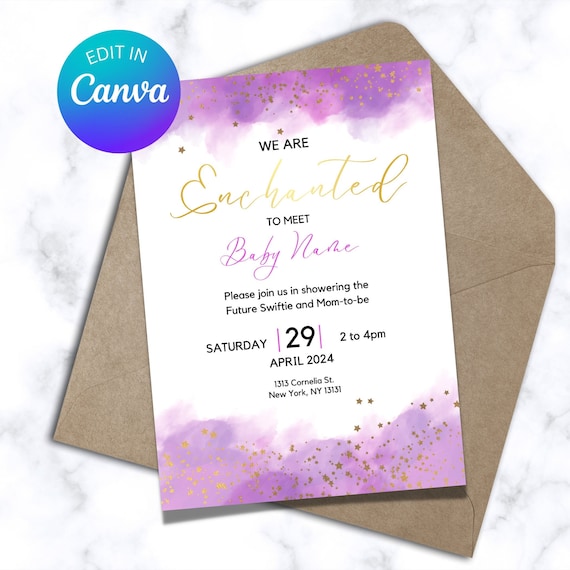 Enchanted Baby Shower Invitation, Printable Baby Shower Invitation, TS Baby Shower, Purple Baby Shower
