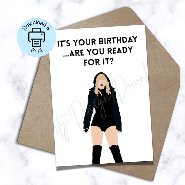 Taylor Swift Printable Birthday Card, Swiftie Birthday Card, Taylor Swift Bday Card, Printable Birthday Cards, Are You Ready For It Rep Tour