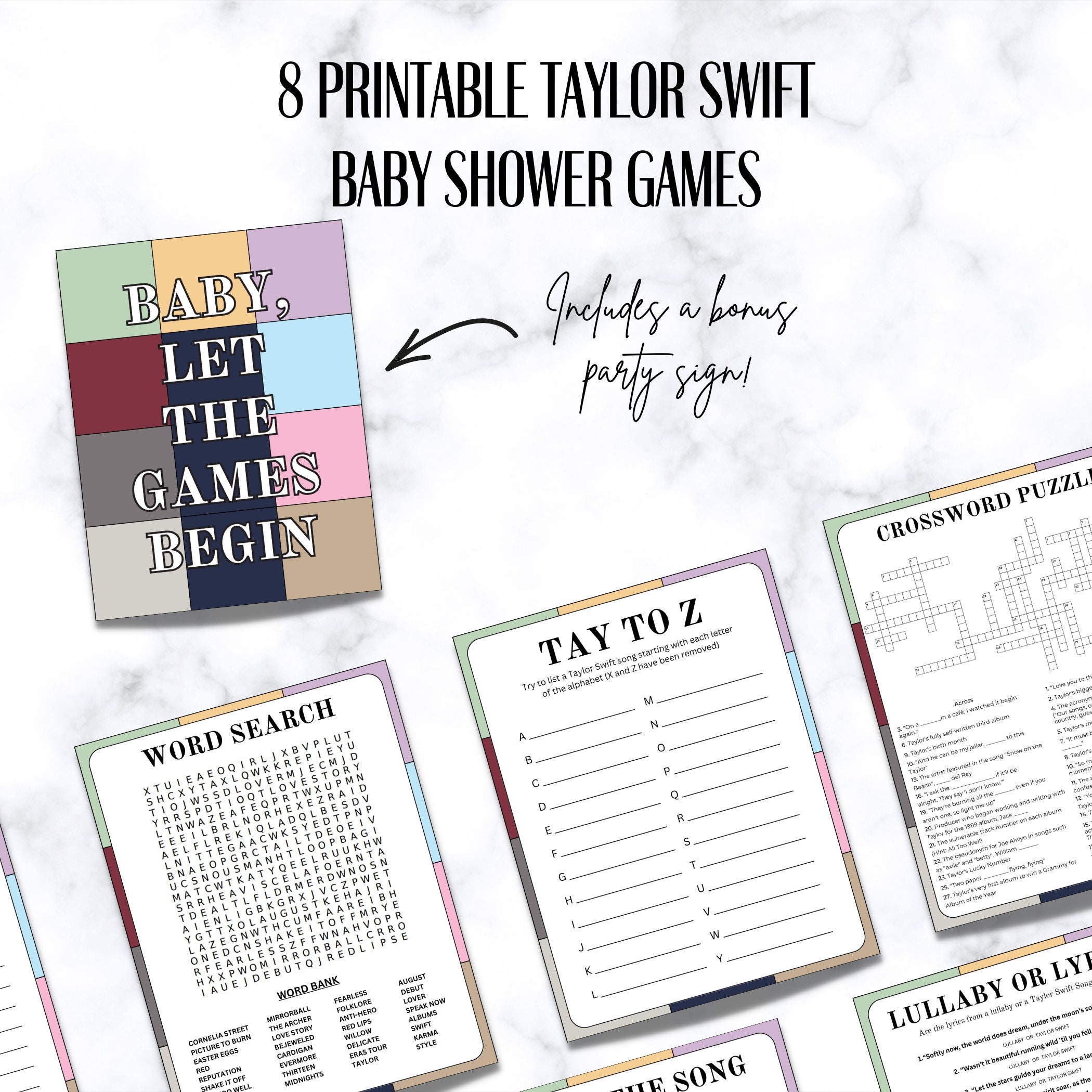 Taylor Swift Printable Baby Shower Games Eras Party Taylor Etsy