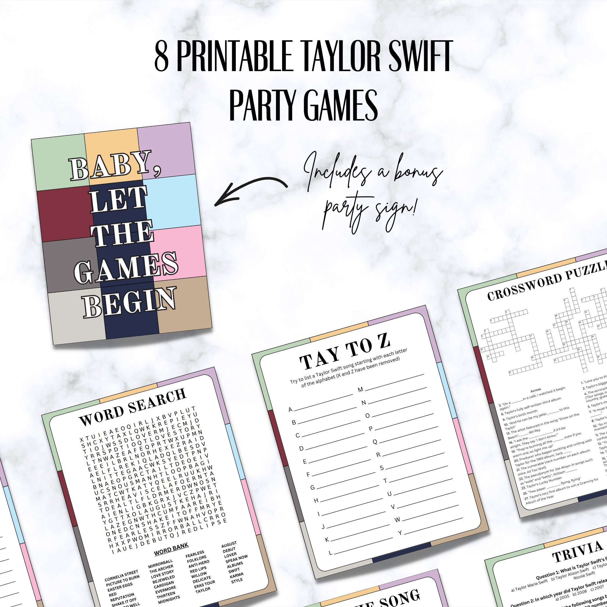 Taylor Swift Party Printable Games Eras Party (Instant Download) Etsy
