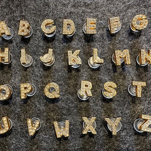 Gold Alphabet Shoe Charms: Rhinestone Initial Croc Decoration
