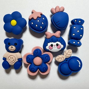 Blue Theme Shoe Charms: Flower, Bear, Strawberry, Candy
