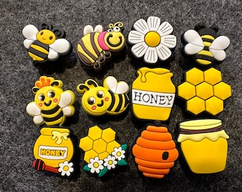 Honey Bee Happy Theme Fancy shoe charms brighten yellow sunshine smiling face and more