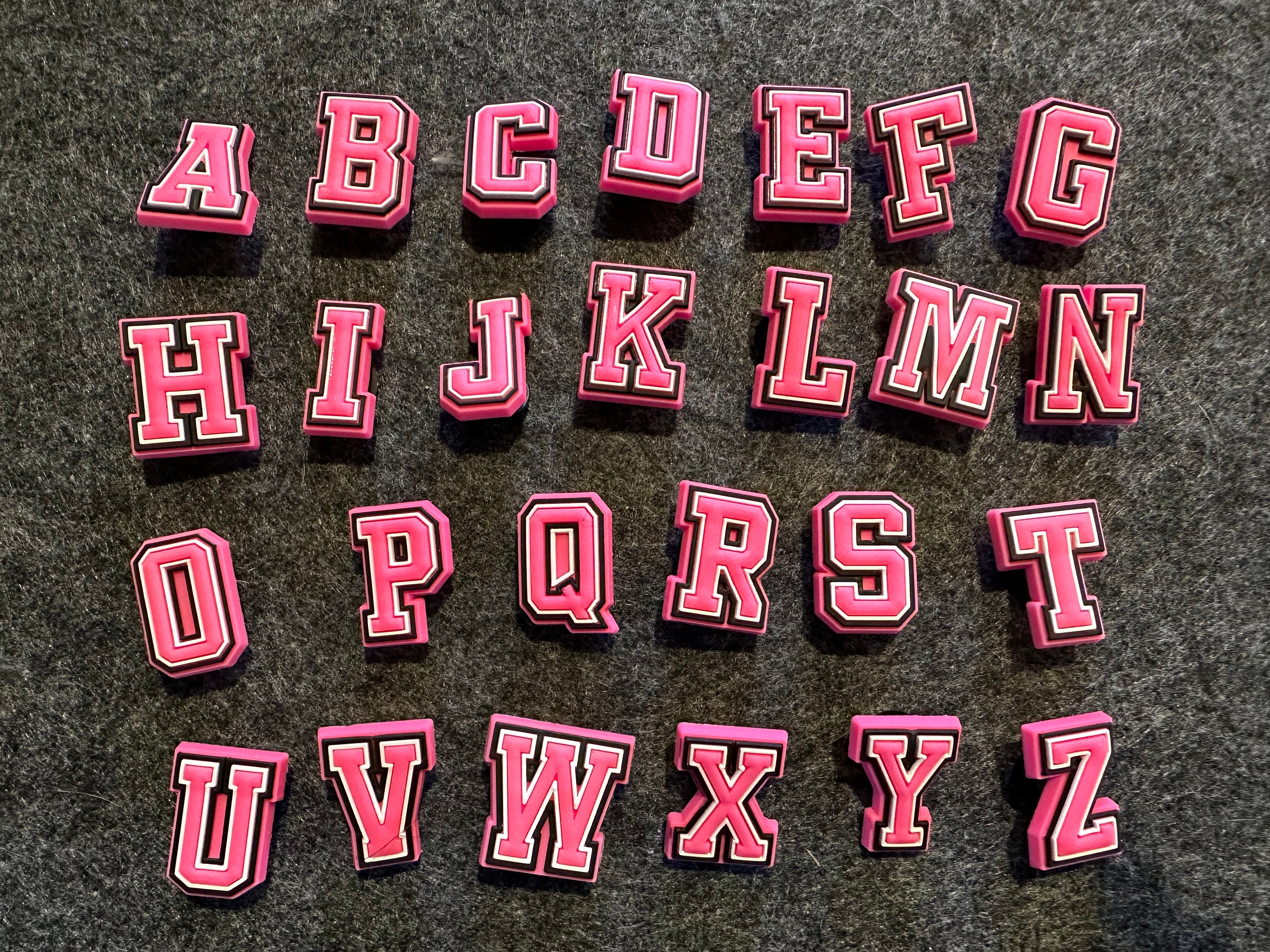 1-37PCS PVCS Sandals Shoe Charms Pink 26 Letter Alphabet Pink Math