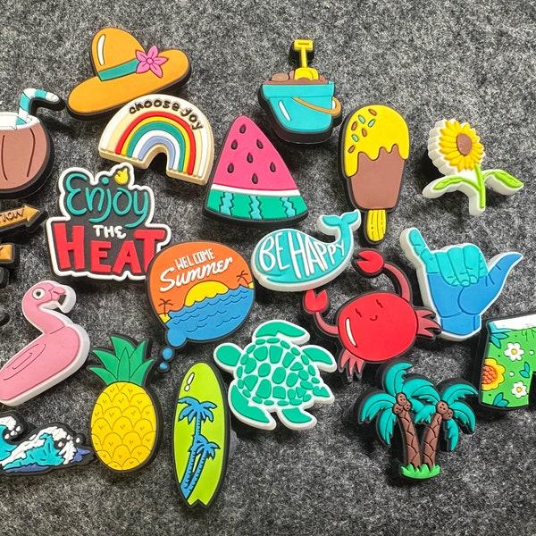 Hot Summer Theme Fancy shoe charms Vacation beach sand surfing and more