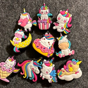 Cute Unicorn Colorful Unicorn Design Theme donuts sweet moon heart cupcake clouds Shoe Charms Best Quality JuliesDecalDesign