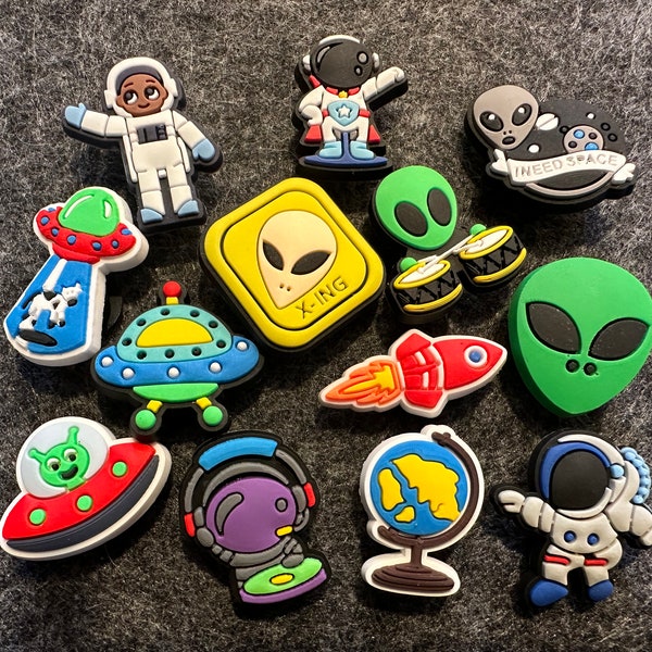 Cute Alien Space Astronaut Rocket Ship Globe Design Theme and more shoe charms