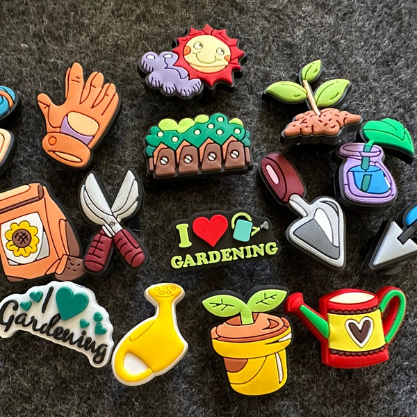 Gardening Theme Fancy shoe charms seeds tools sunshine and more