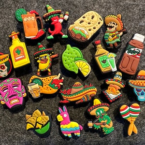 Mexican Hispanic Latino shoe charms taco lemon chilly sauce guitar pepper