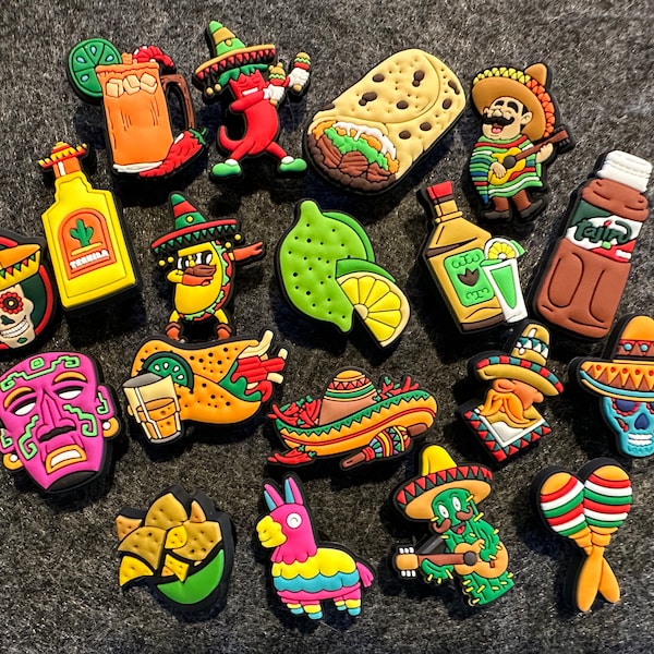 Mexican Hispanic Latino shoe charms taco lemon chilly sauce guitar pepper