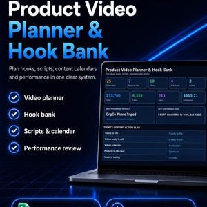 TikTok Product Video Planner & 100 Hook Bank | Script Builder and Content Performance Tracker