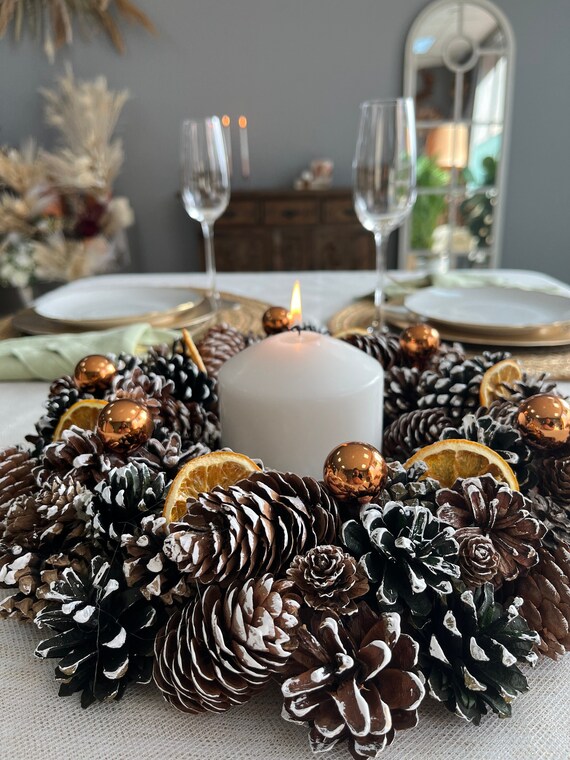 Pine Cone Oranges Wreath Christmas Table Decor Christmas Table