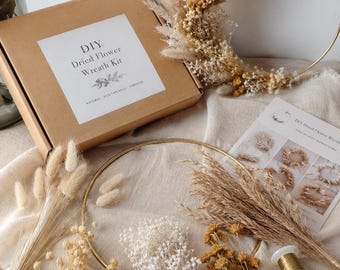 DIY Dried Flower Wreath Kit, Rustic Wreath Kit, Boho Wall Decor, Minimalist Home Decor
