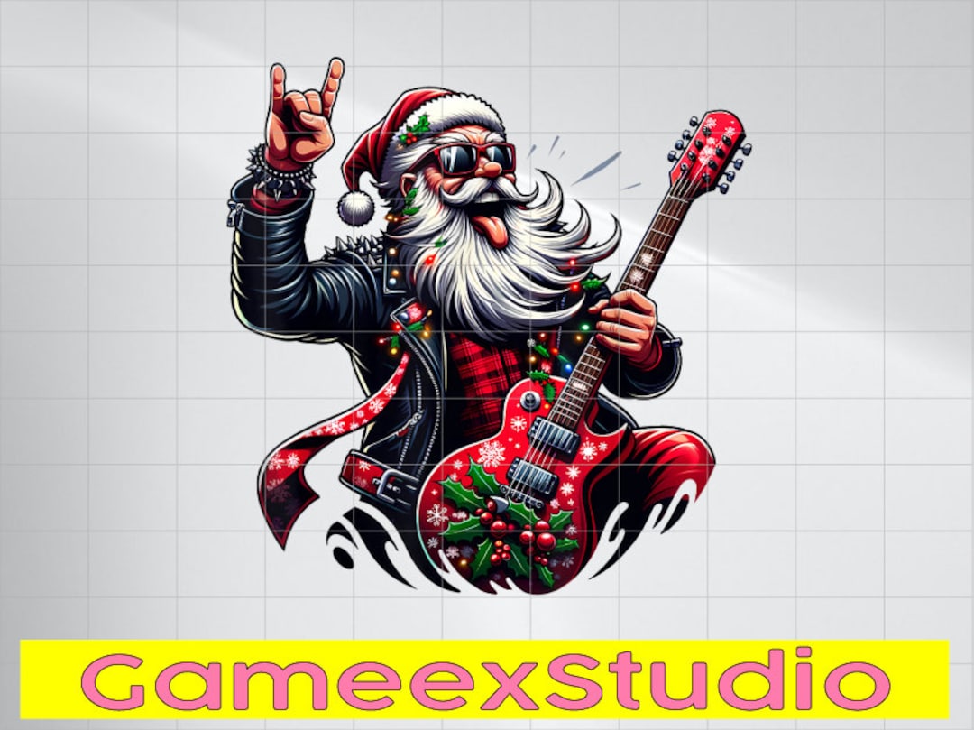 PNG ONLY Santa Cla-us Guitar Player Rock & Roll Christmas Png, Rock ...