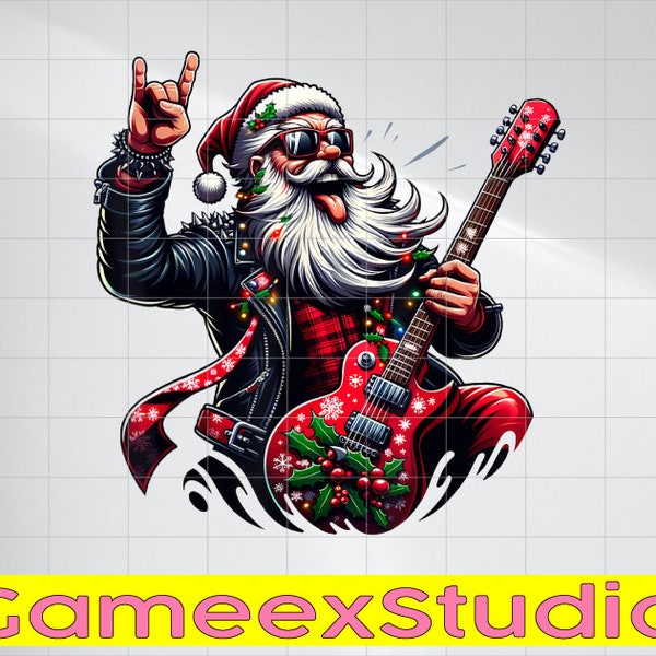 PNG ONLY Santa Cla-us Guitar Player Rock & Roll Christmas Png, Rock Music Christmas Png, Christmas Png, Digital Download