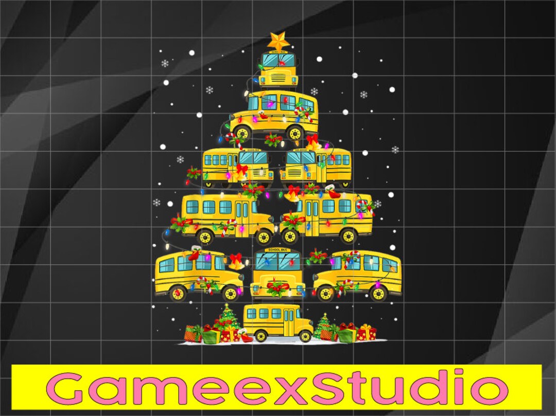 PNG ONLY School Bus Christmas Tree Lights Png Funny Bus Etsy