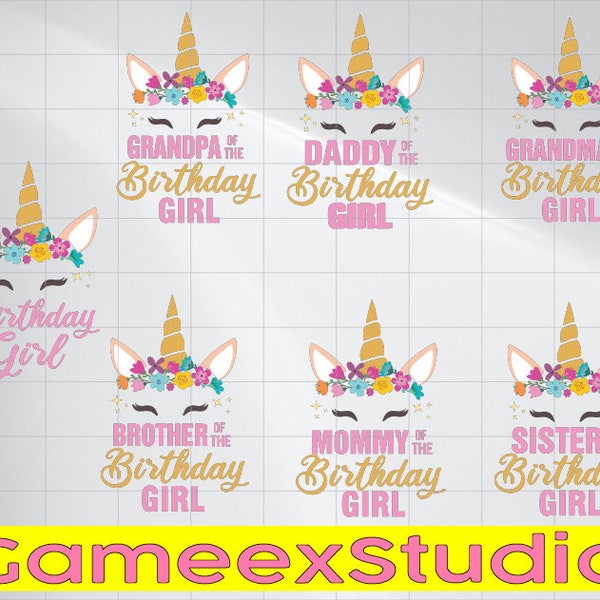 Unicorn Family svg Bundle, Family Unicorn Birthday svg, Unicorn Birthday svg, Daddy Mommy Sister Brother Of The Birthday Girl Svg Cricut