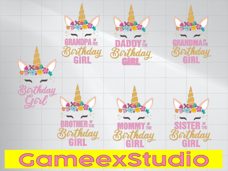 Unicorn Family svg Bundle, Family Unicorn Birthday svg, Unicorn Birthday svg, Daddy Mommy Sister Brother Of The Birthday Girl Svg Cricut image 1