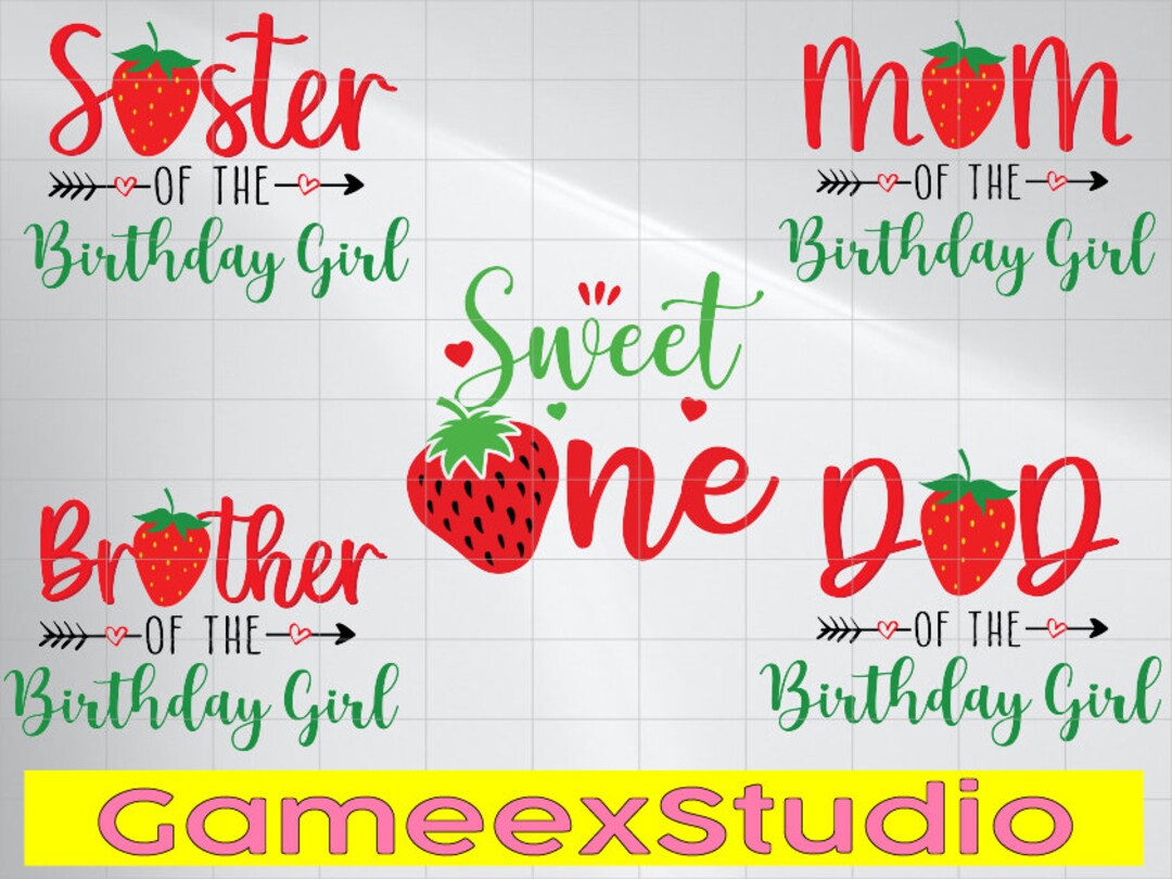 Strawberry Birthday Family Svg Png, Berry Sweet Birthday Girl SVG