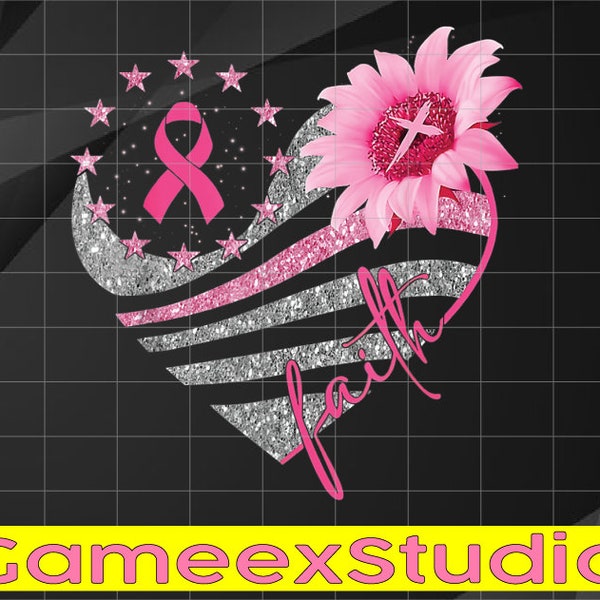 Breast Cancer Awareness Sun flower Faith Bling Bling Png, Pink Heart Ribbon Bling Png, Happy Halloween Png, Digital Download