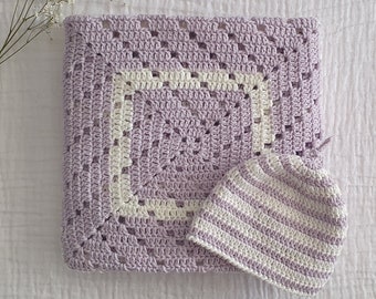 Baby Crochet Blanket + Beanie Set