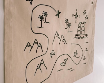 Pirate treasure map kids wall banner | explore wall hanging ~ Warm sand