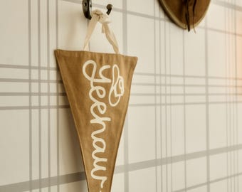 Yeehaw cowboy pennant flag | western tie up wall hanging ~ 8 colour options