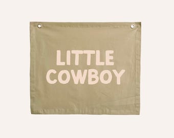 Little cowboy kids wall banner | Western rodeo wall hanging ~ Fern green