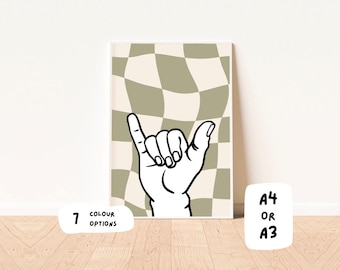 Shaka hang loose checkered kids wall print ~ 7 colours