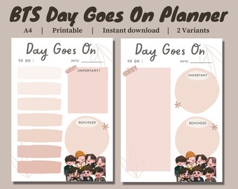 BTS Day Goes On Planner / BTS Imprimible Planificador / Planificador Diario / A4 / Imprimible / Descarga Instantánea / 2 versiones