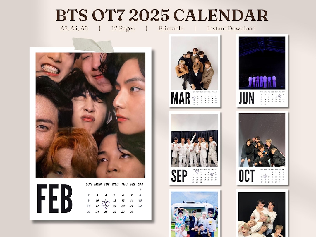 BTS歴代wallカレンダー BTS Wall Calendar 2025, Rm/jin/suga/j-hope/jimin/jungkook/v