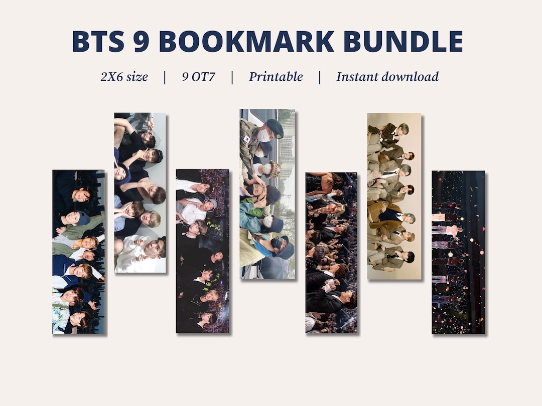 Bangtan OT7 Bookmark Bundle | Printable Bookmarks | Set of 9 | 2x6
