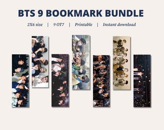 Bangtan OT7 Bookmark Bundle | Printable Bookmarks | Set of 9 | 2x6