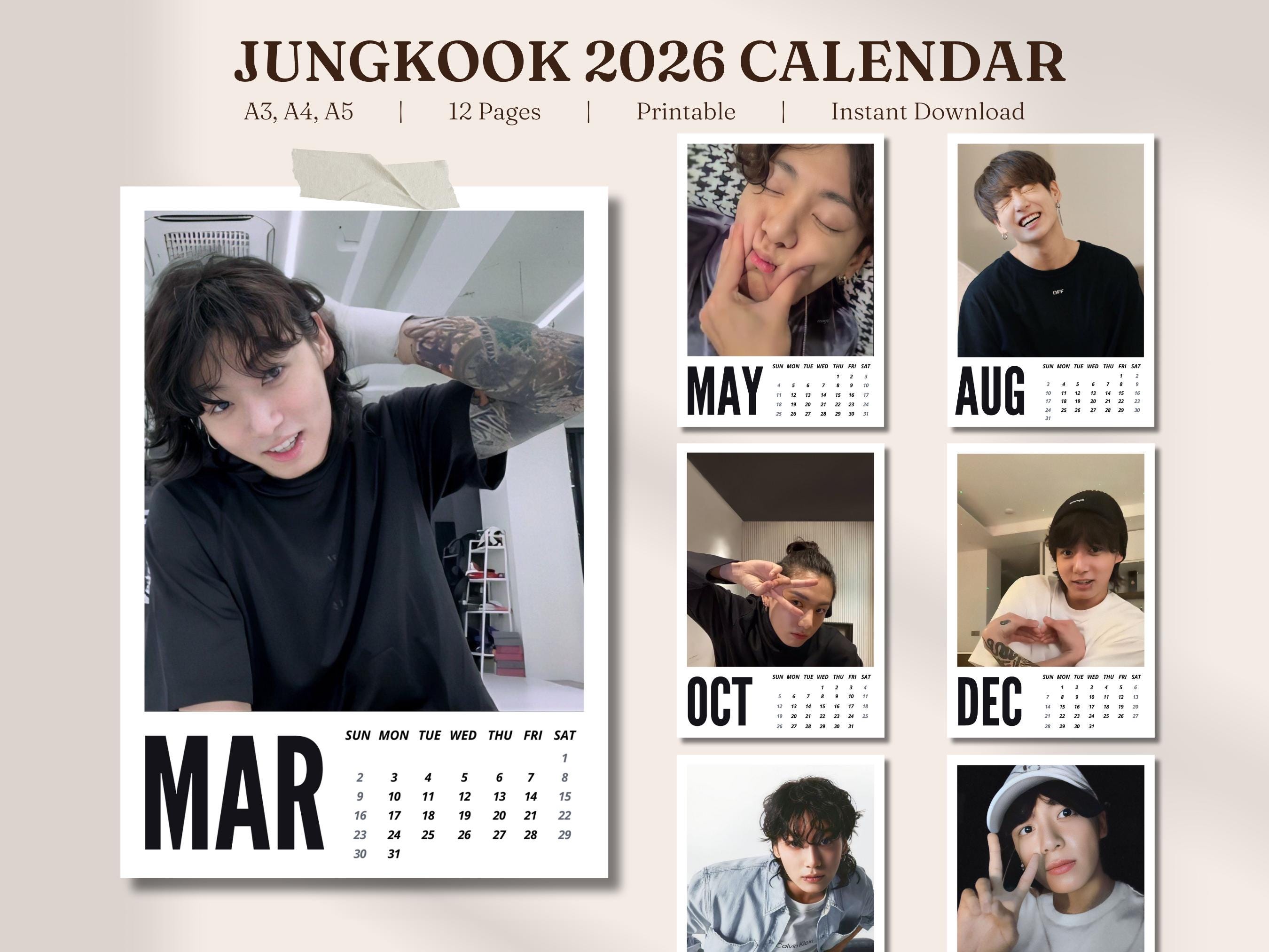 Jungkook Calendar 2026 | A3, A4, A5 | PDF | Bangtan Digital