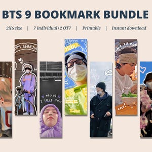 Printable BTS Inspired Bookmarks, Set of 6, Digital Bookmarks to