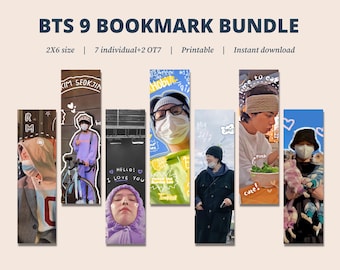 Printable BTS Inspired Bookmarks, Set of 6, Digital Bookmarks to