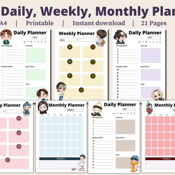 BTS Daily, Weekly Monthly Planner Bundle | BTS Stationary | Planner bundle | A4 | 21 Pages | Printable | Instant Download