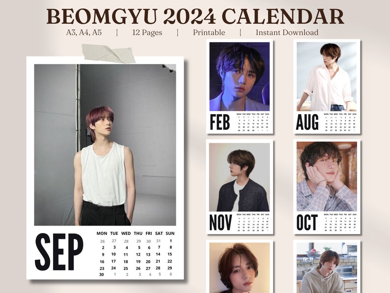 Txt Beomgyu Calendar 2024 A3, A4, A5 PDF Txt Digital Calendar Desk and